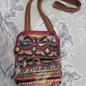 Sak Roots Cross Body/Shoulder Brown Multi-Color Boho Print Excellent Condition